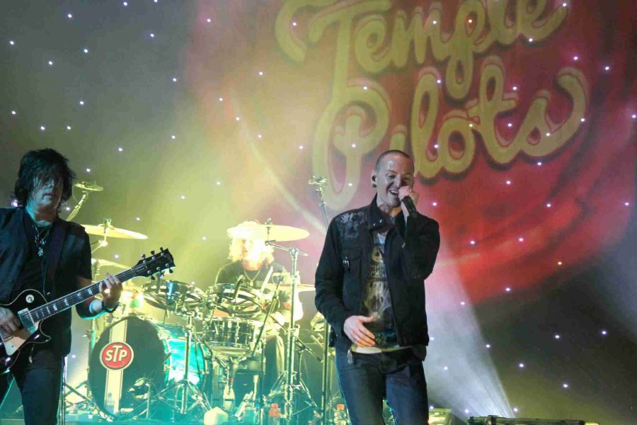 Chester Bennington of Linkin Park performing  “Out of Time with Stone Temple Pilots which will be featured on their upcoming EP “High Rise”, set for release on Oct. 8.