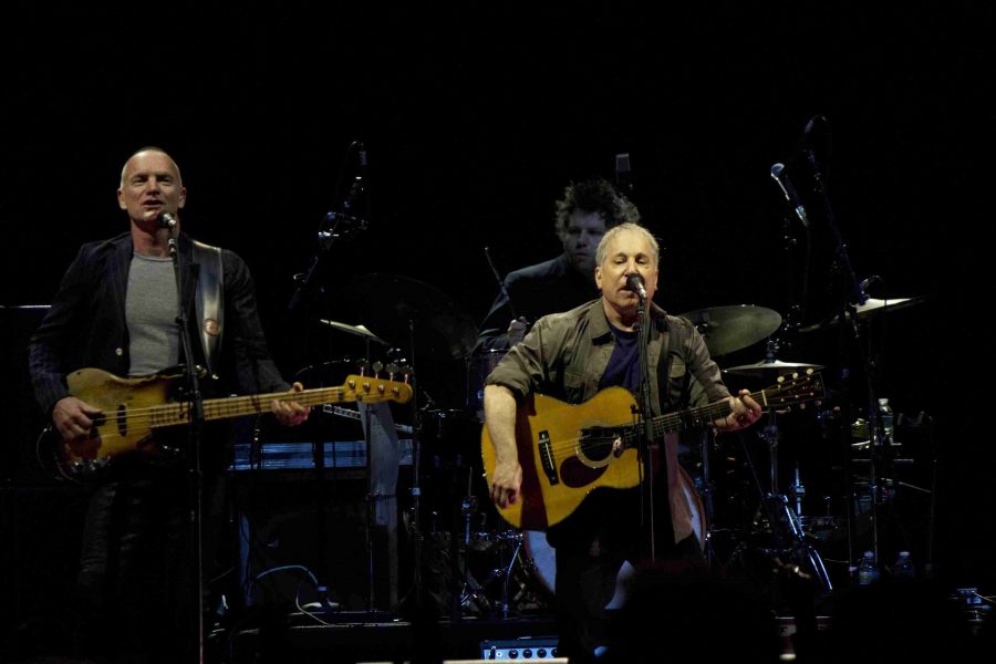 Sting and Paul Simon On Stage Together, at Amway Center in Orlando, Fla. on March 16, 2014. (Ty Wright / Valencia Voice)