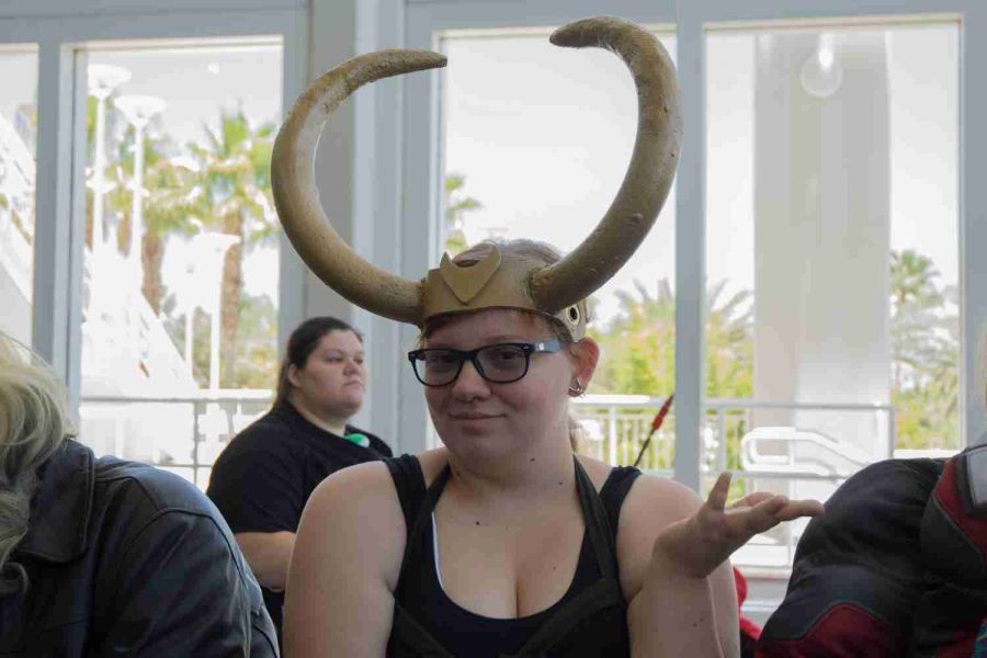 Samantha Martin waits for hetero speed dating in her Loki outfit.