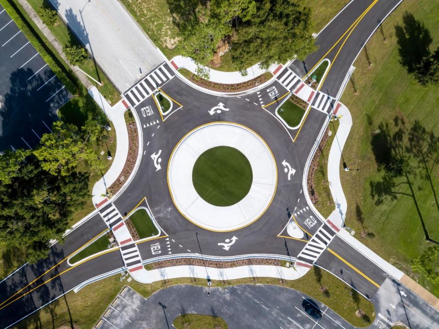 The roundabout opened August 12 at West Campus.