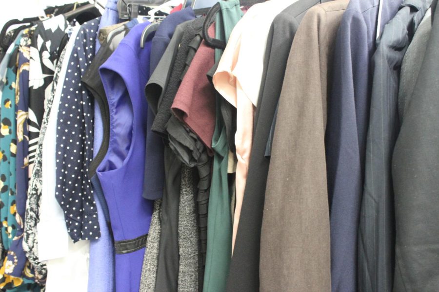 A selection of professional clothing with multiple color schemes are an example of what you could find at the Osceola Thrift Store.  