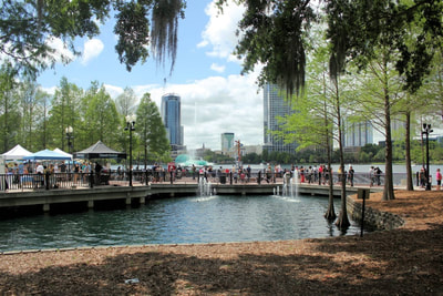 View of the booths set up around Lake Eola as will be for the 18th year of the Lake Eola Earth Day event on Saturday, April 22. 
