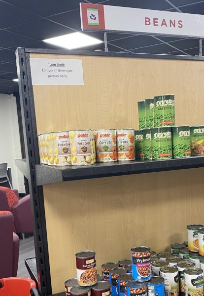 Beans and bulk canned goods, meats, fruits and vegetables, as well as various toiletries and basic necessities are among the inventory at the new West Campus VCentials service. 
