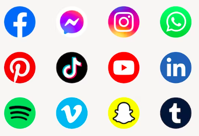 Image shows a selection of different social media applications and icons. 