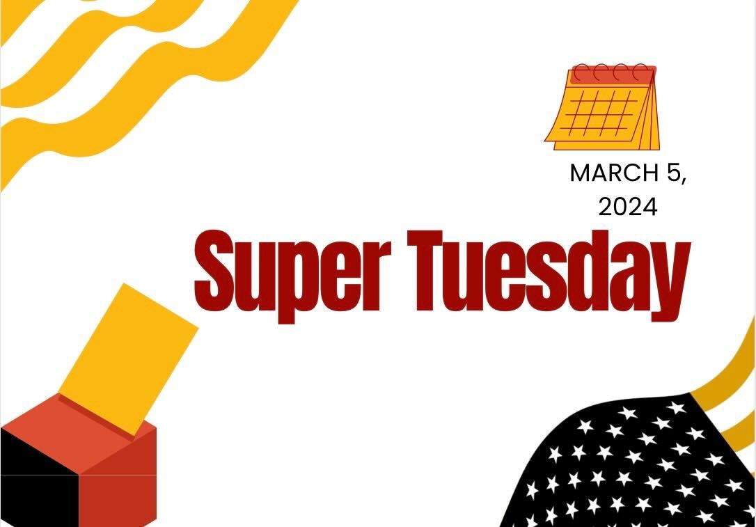 Super Tuesday is held each election cycle for selection of presidential primary party candidates. This year, Republicans Nikki Haley and Donald Trump as well as Democrat and current US President Joe Biden are ticketholders for the 2024 election. Graphic designed on Canva.