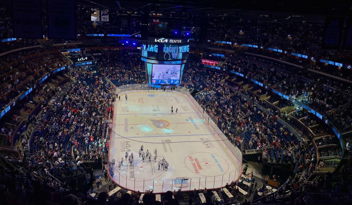 "Lightning Win" lights up the jumbotron screen at the September 25 match against the Florida Panthers. Kia Center. 