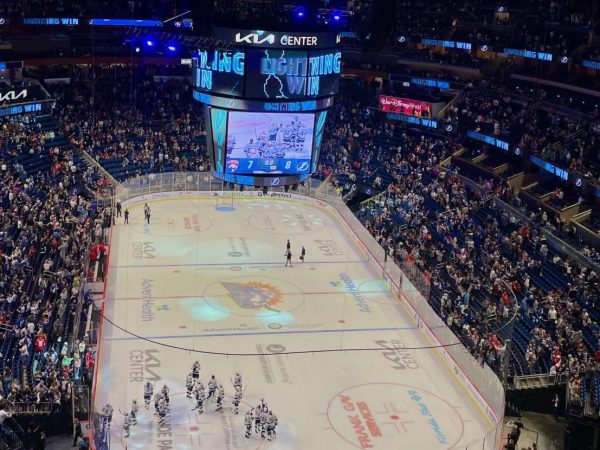 "Lightning Win" lights up the jumbotron screen at the September 25 match against the Florida Panthers. Kia Center. 