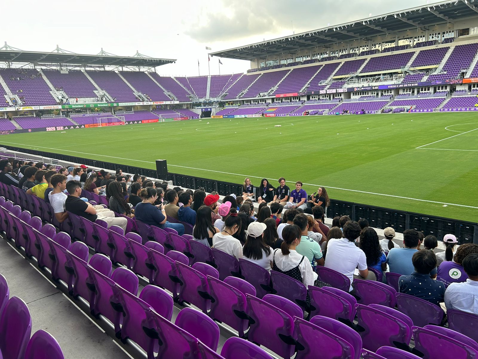 Valencia College students listen to the Orlando City Staff Panel at Inter&Co Stadium before "game night".